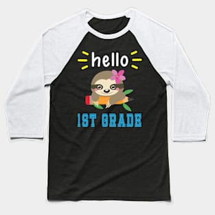 Sloth Student With Pencil Back To School Day Hello 1st Grade Baseball T-Shirt